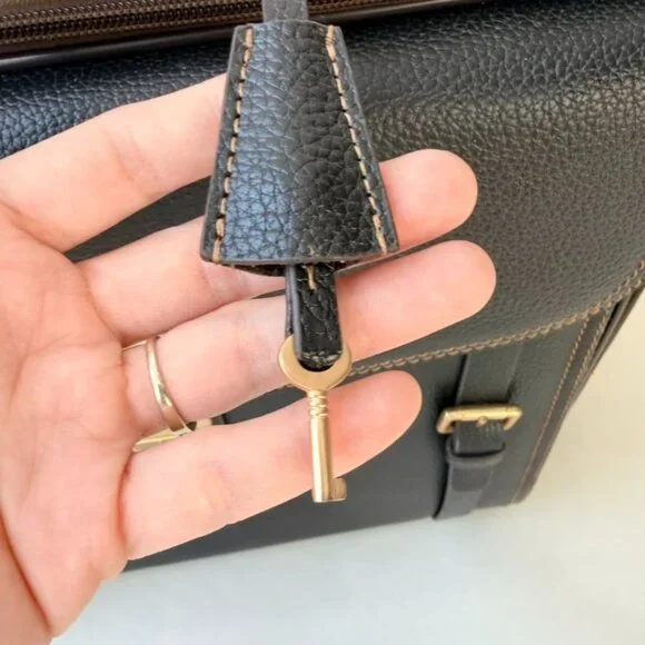 Brooks Brothers Genuine Pebbled Leather Carry-On Trolley Travel Laptop Bag – Bla - Picture 6 of 16